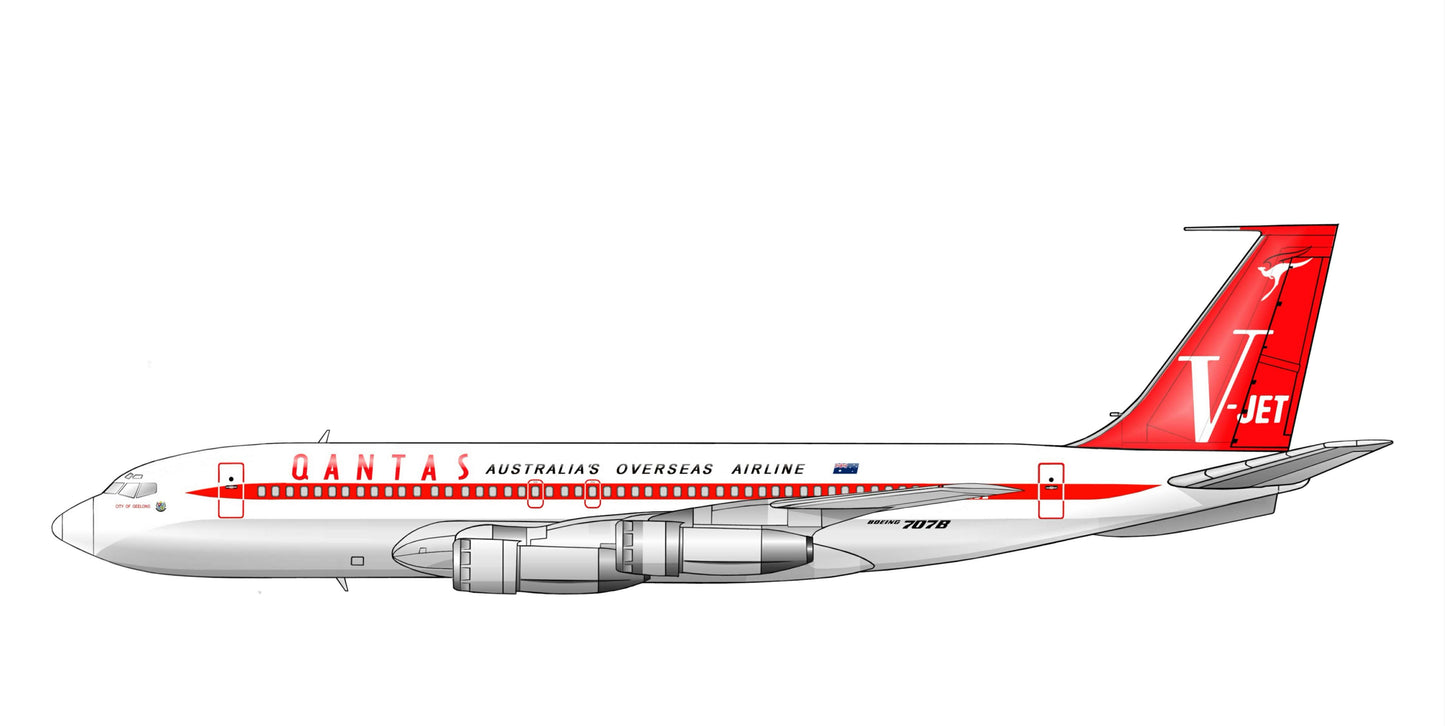 QANTAS Boeing 707-138 VH-EBL V-Jet livery 20cm side profile sticker.