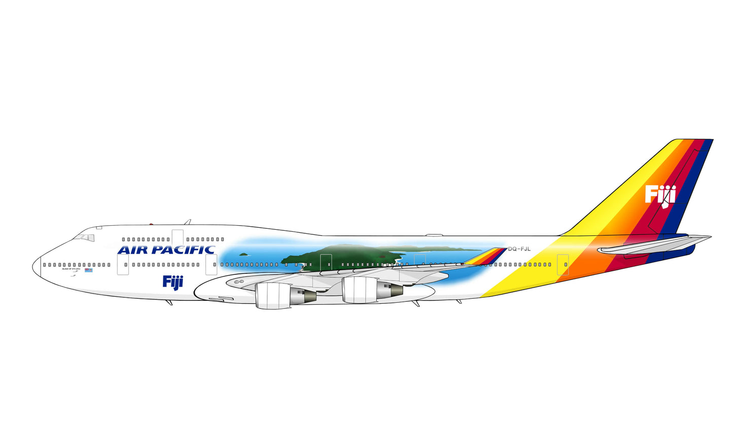 Air Pacific Boeing 747-200 DQ-FJE PVC side profile cutout.