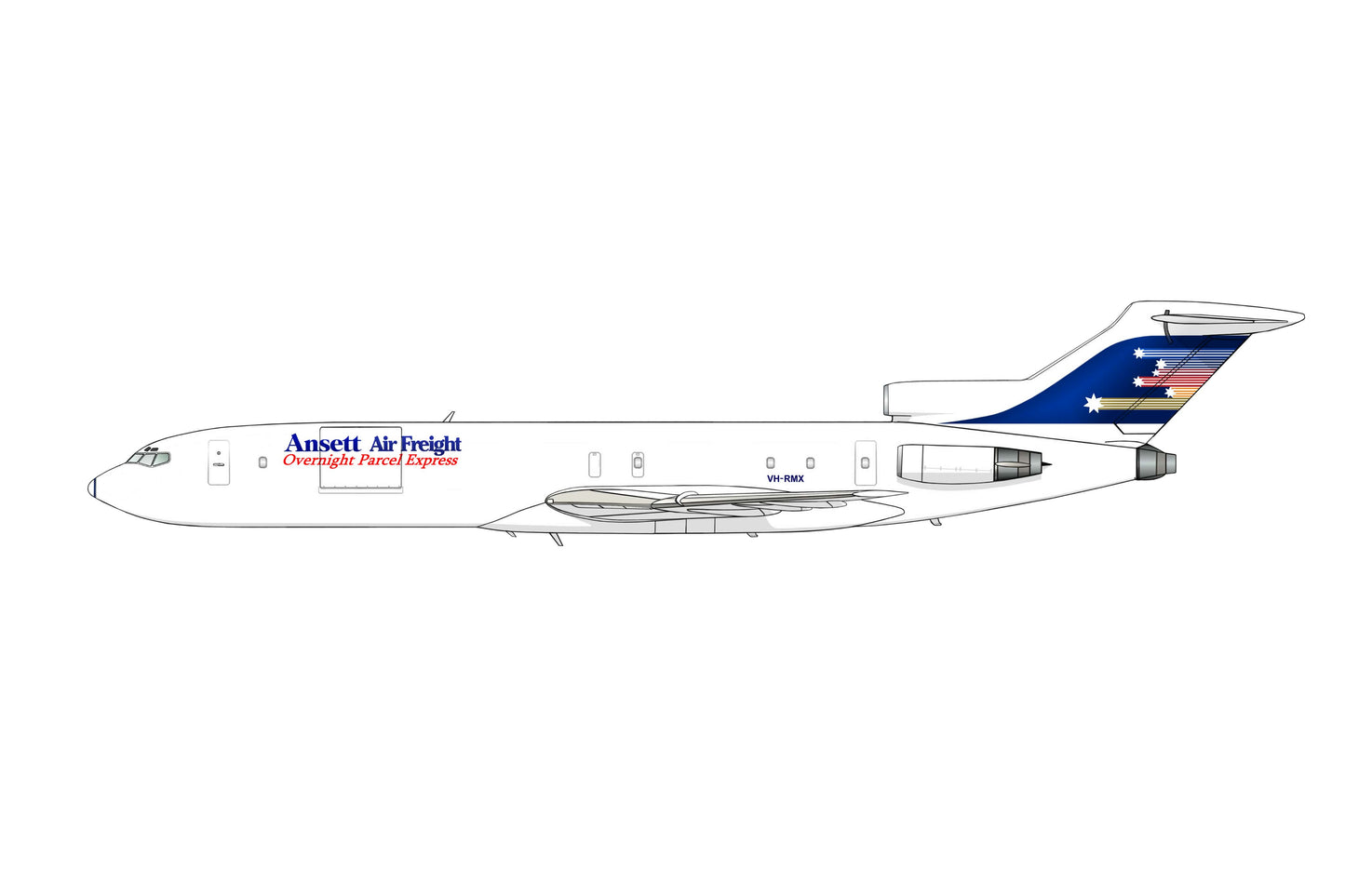 Ansett Air Freight Boeing 727-200 VH-RMX PVC side profile cutout.