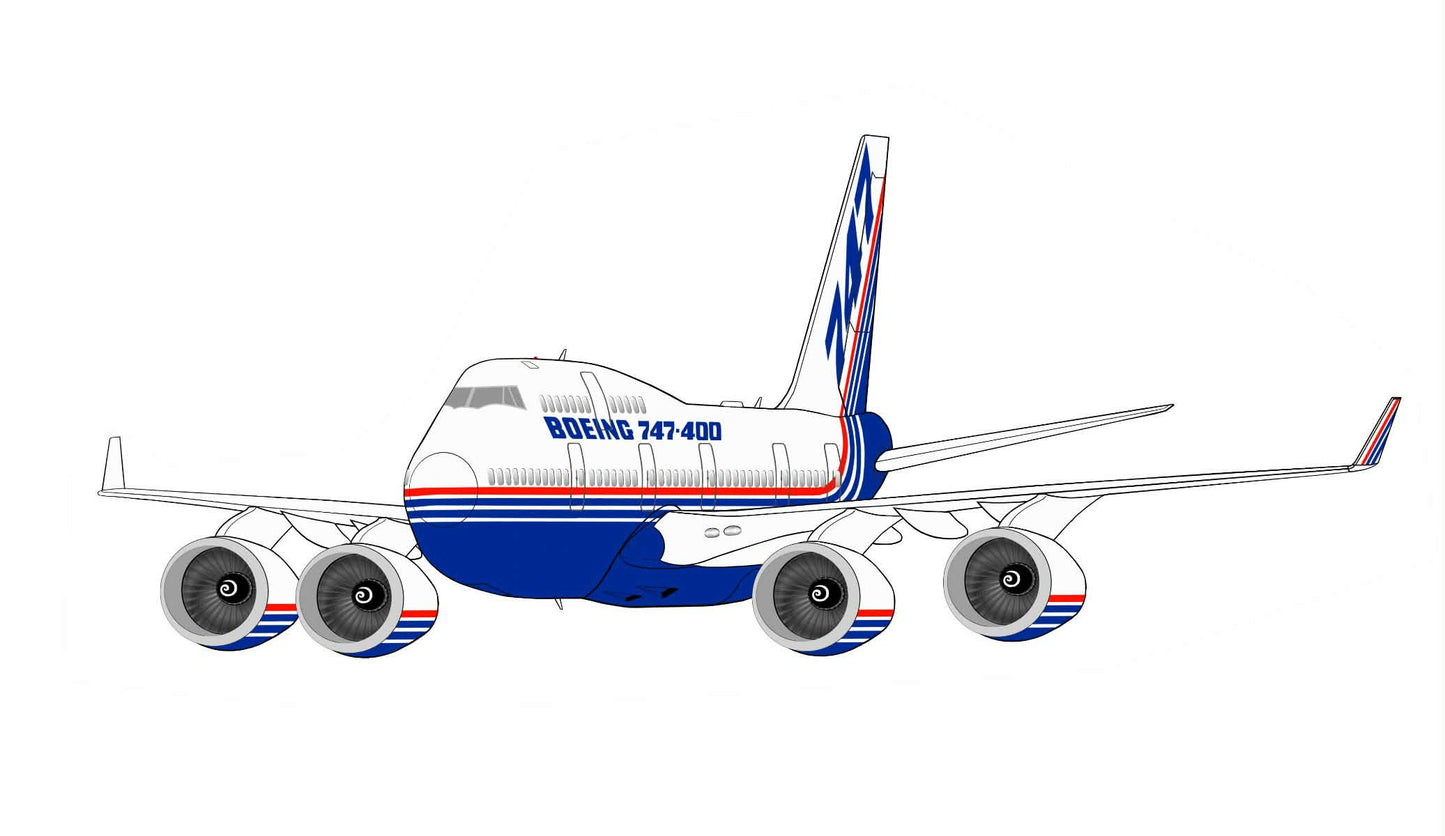 Boeing 1980s corporate livery set of 4, 14cm caricature stickers B747-400, 757-200, 737-300, 737-400