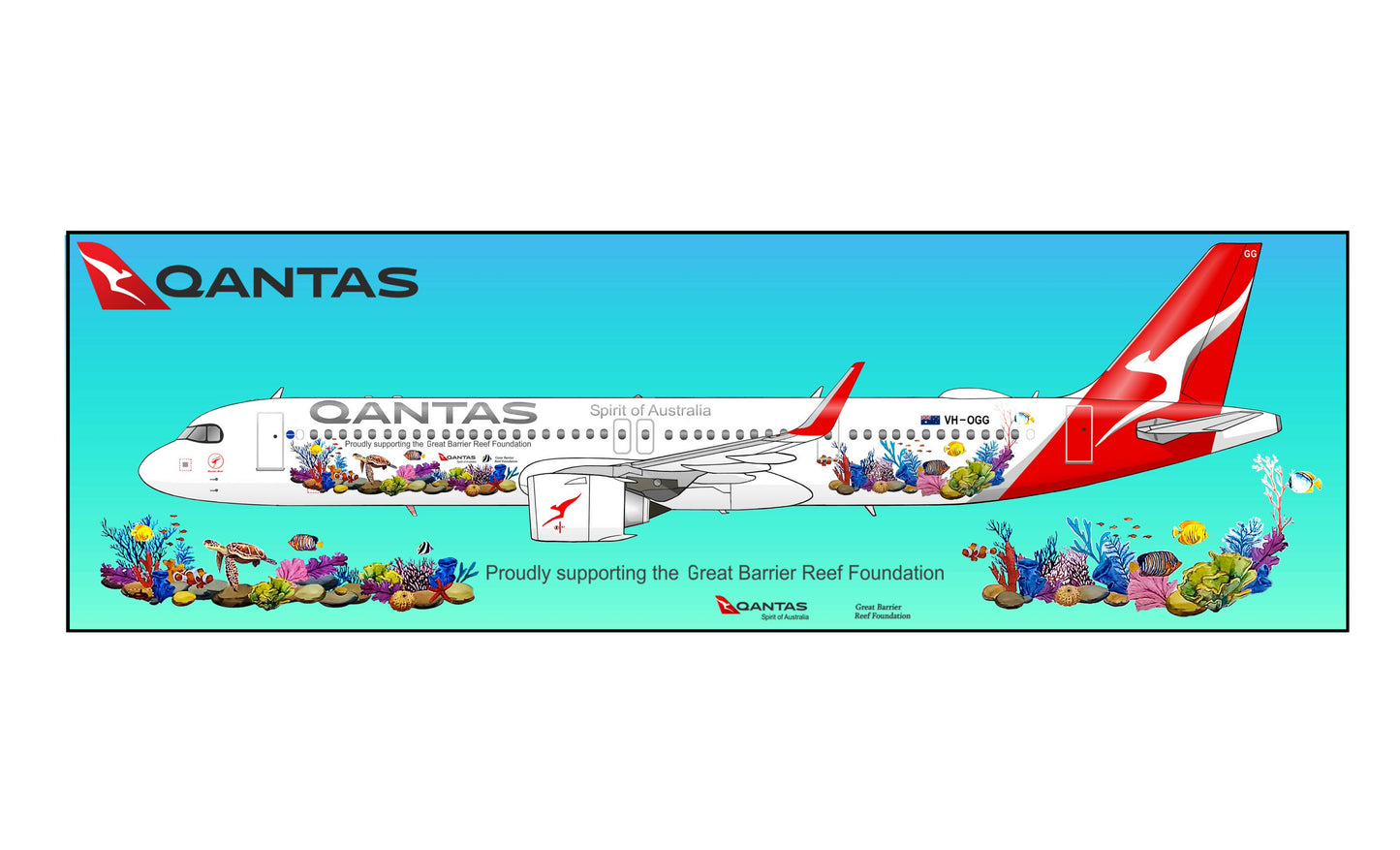 QANTAS Airbus A321 XLR “Barrier Reef” VH-OGG full colour promotional 14cm profile sticker.