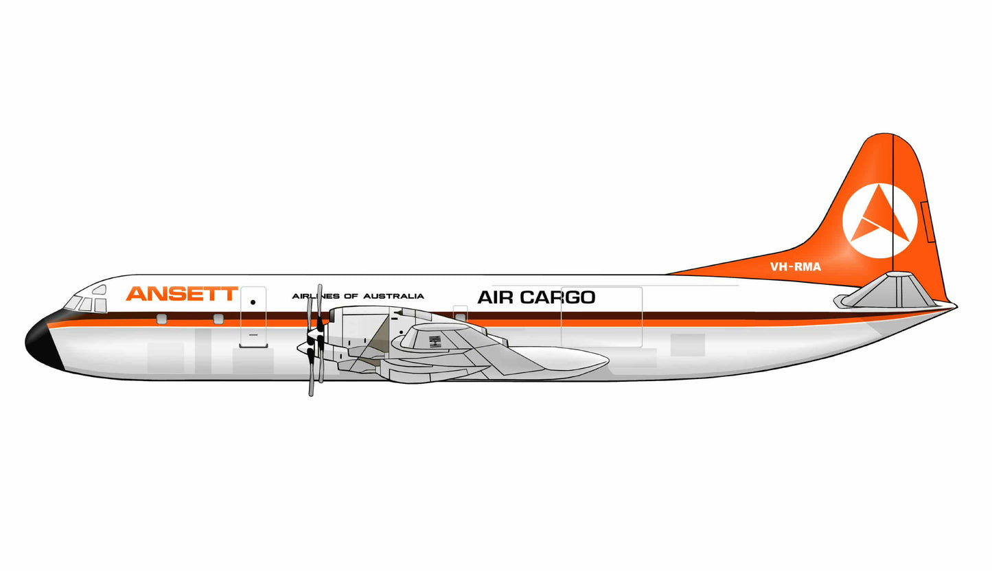Ansett Air Cargo Lockheed L188 Electra VH-RMA 1970s Delta livery PVC side profile cutout.