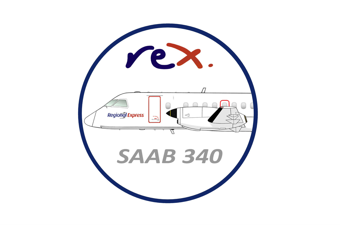 REX SAAB 340 forward fuselage "SAAB 340" 10cm round profile sticker.