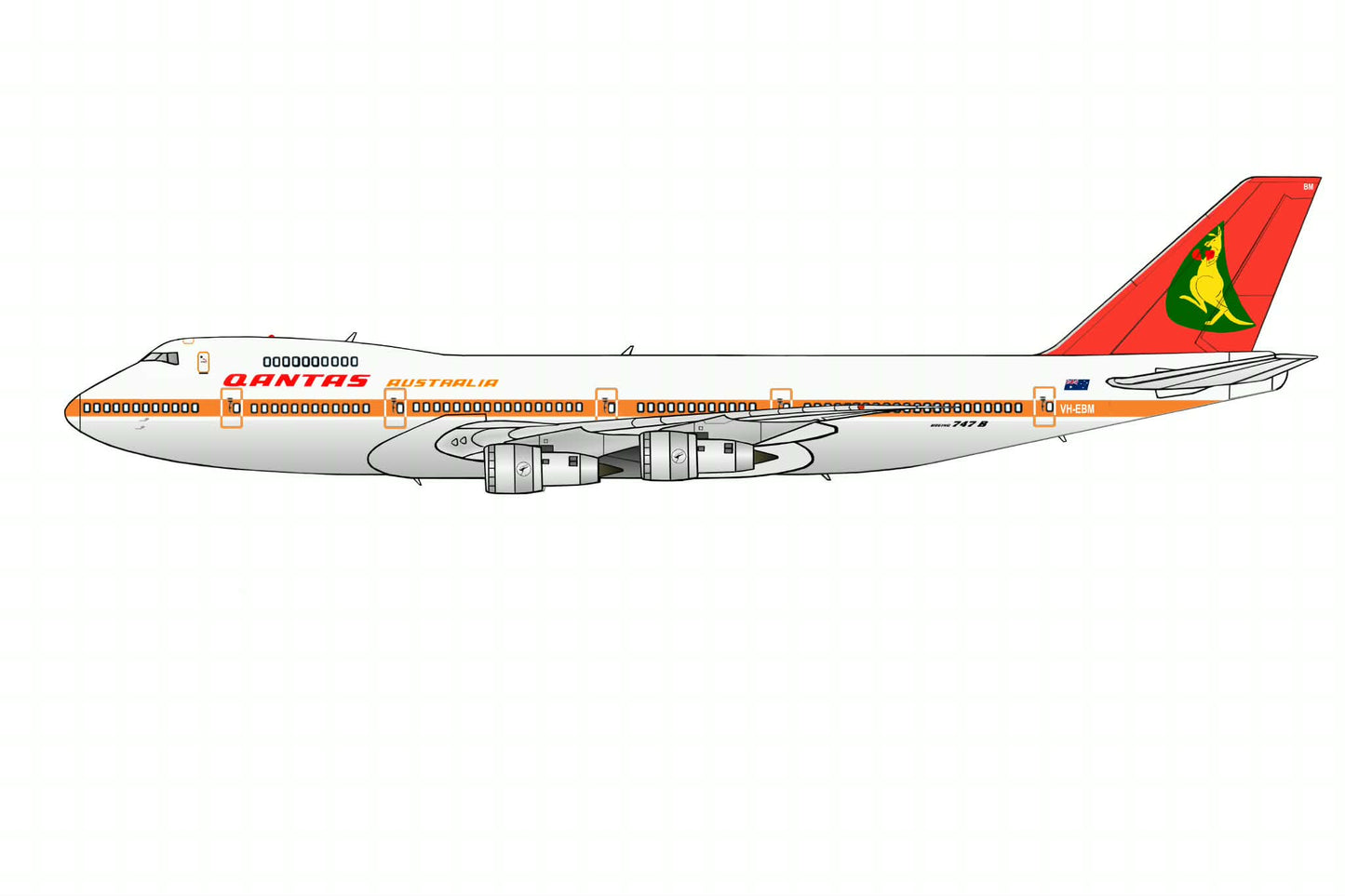 QANTAS Boeing 747-200 VH-EBM Boxing Kangaroo livery PVC side profile cutout.