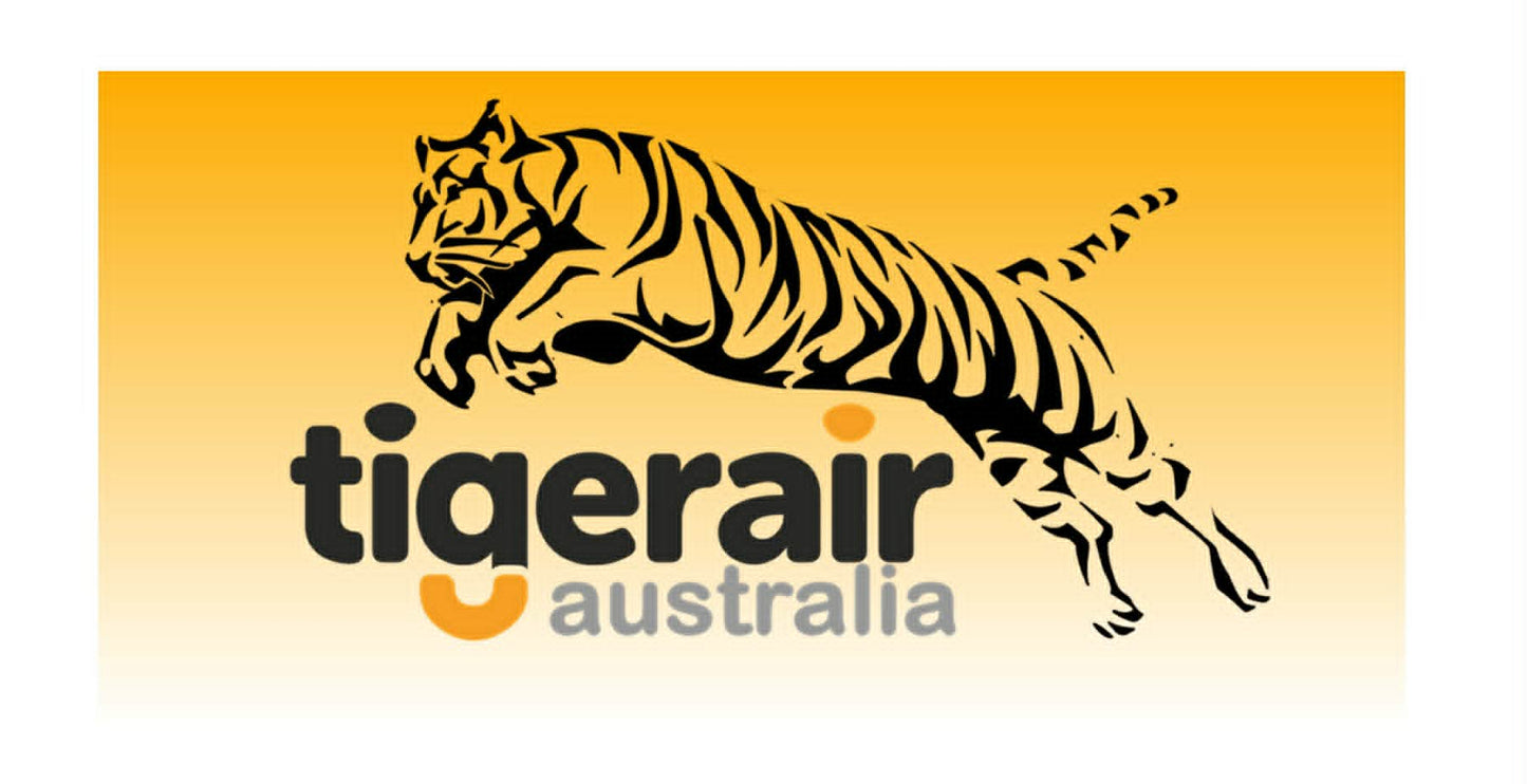 Tigerair 20cm "Tiger" yellow background logo sticker.