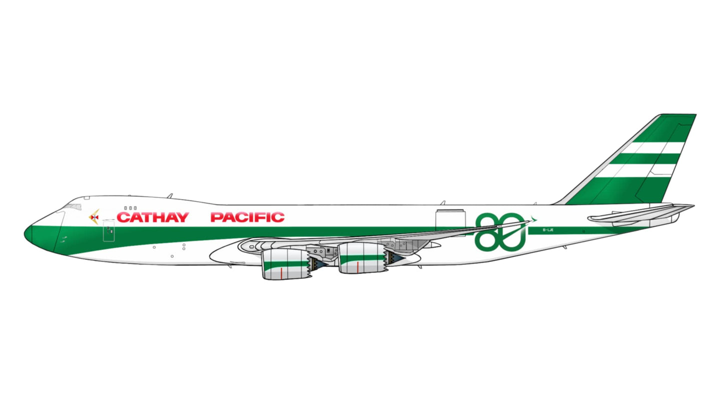 Cathay Pacific 80th Birthday retro livery B747-8 20cm side profile sticker.
