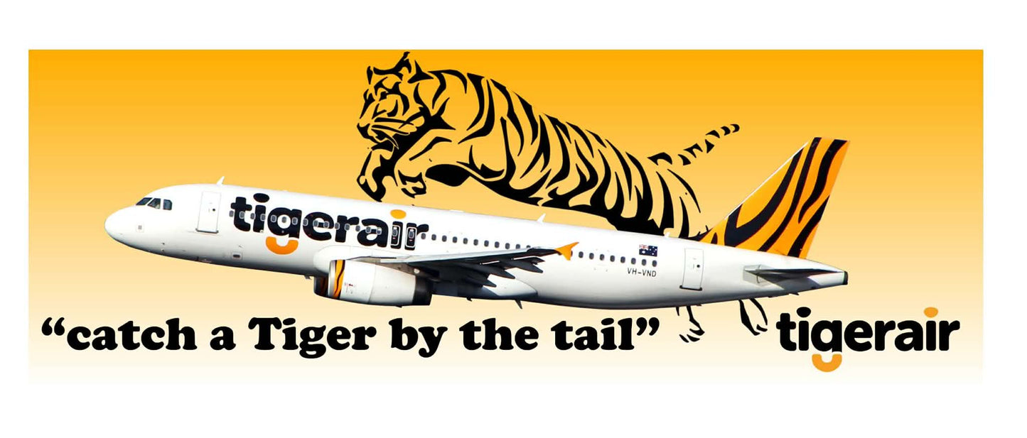 Tigerair Australia Airbus A320 VH-VND "Catch a Tiger by the tail" 25cm sticker.