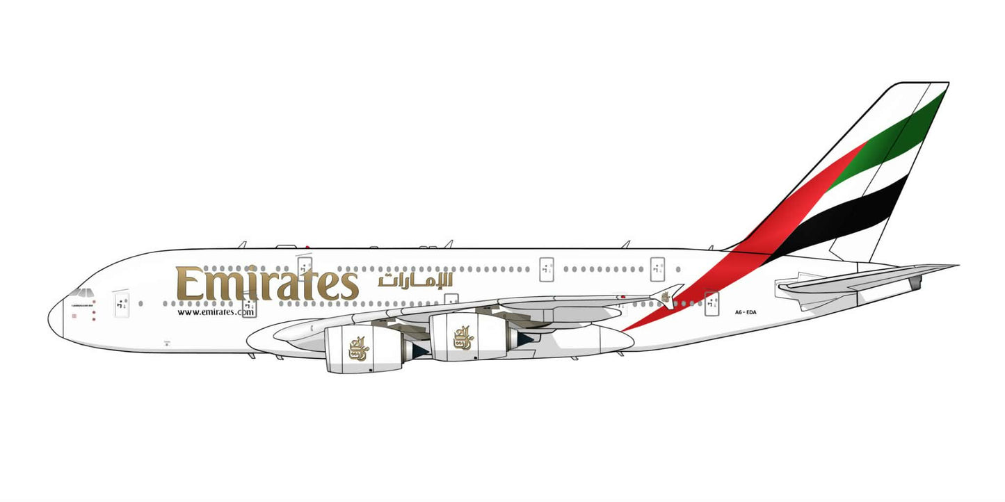 Emirates Airbus A380 A6-EDA 20cm side profile sticker.