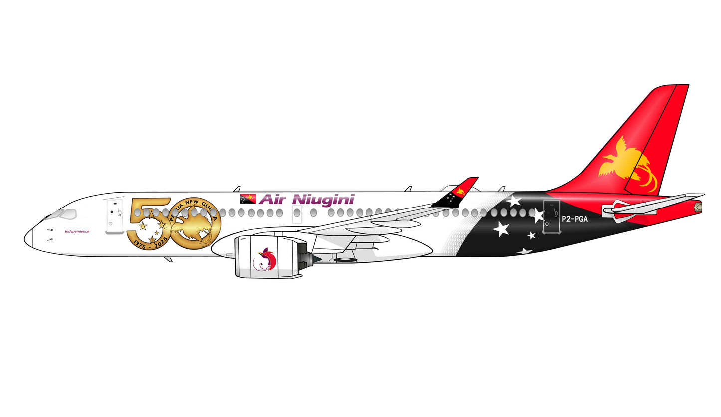Air Niugini Airbus A220 P2-PGA PVC side profile cutout.