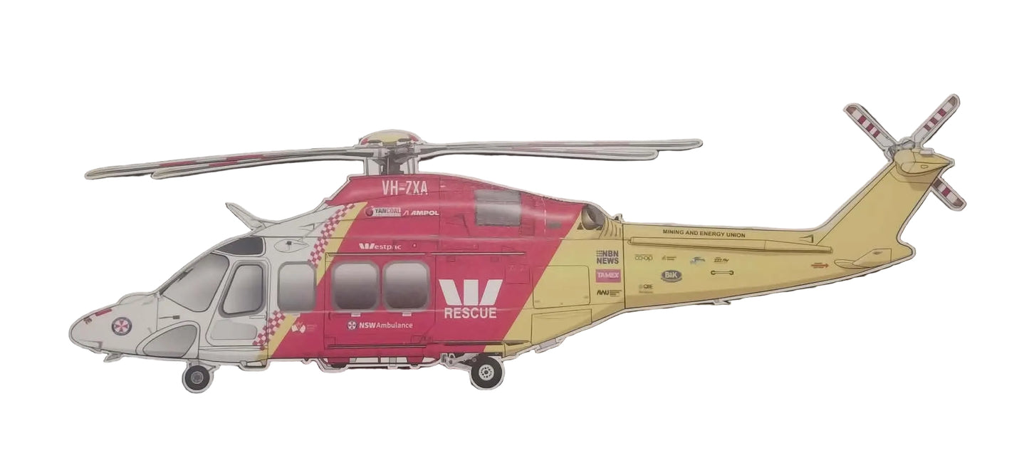 Westpac Rescue AW139 VH-ZXA Helicopter 20cm side profile sticker.