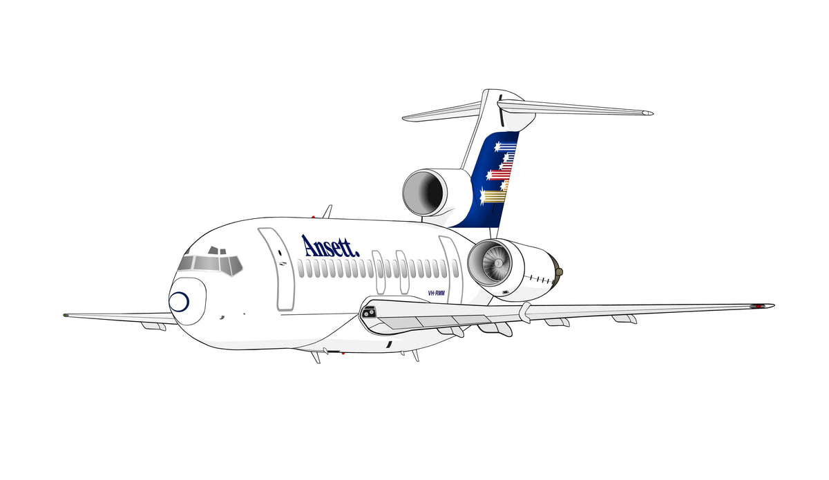 Ansett Boeing 727-200 VH-RMM Shooting stars livery new design 14cm caricature sticker.
