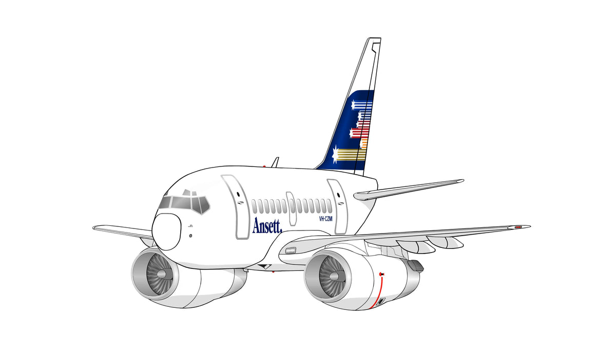 Ansett Boeing 737-200 VH-CZM new design Shooting stars livery 14cm caricature sticker.