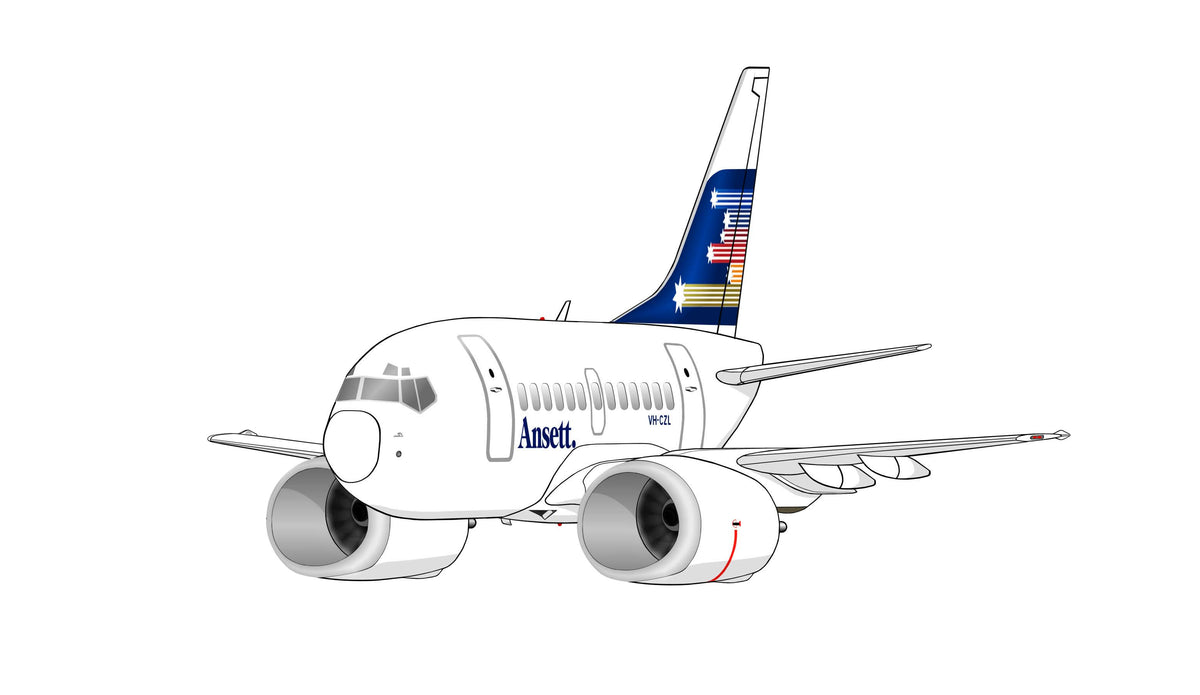Ansett Boeing 737-300 VH-CZL new design Shooting stars livery 14cm caricature sticker.