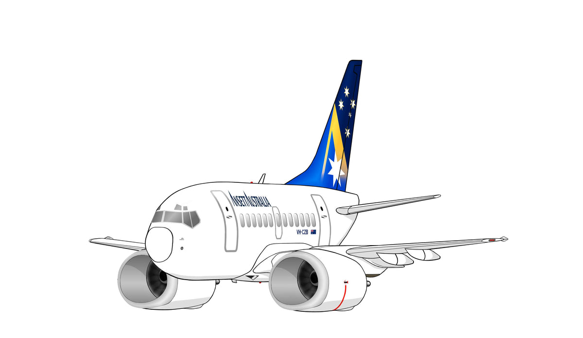 Ansett Australia Boeing 737-300 VH-CZB new design Starmark livery 14cm caricature sticker.