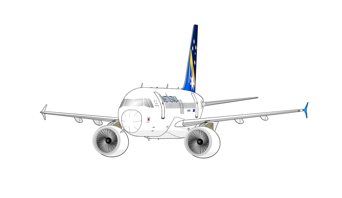 Ansett Australia Airbus A320 VH-HYI new design Starmark livery 14cm caricature sticker.