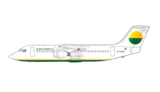 East-West Airlines Fokker BAe 146 VH-EWA 20cm side profile sticker.