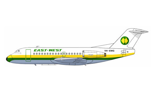 East-West Airlines Fokker F28-3000 VH-EWG 20cm side profile sticker.