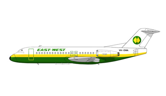 East-West Airlines Fokker F28-4000 VH-EWA 20cm side profile sticker.
