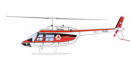 Sir Reginald Ansett’s personal Bell 206 JetRanger Helicopter. 1970s Delta livery VH-AND PVC profile cutout.