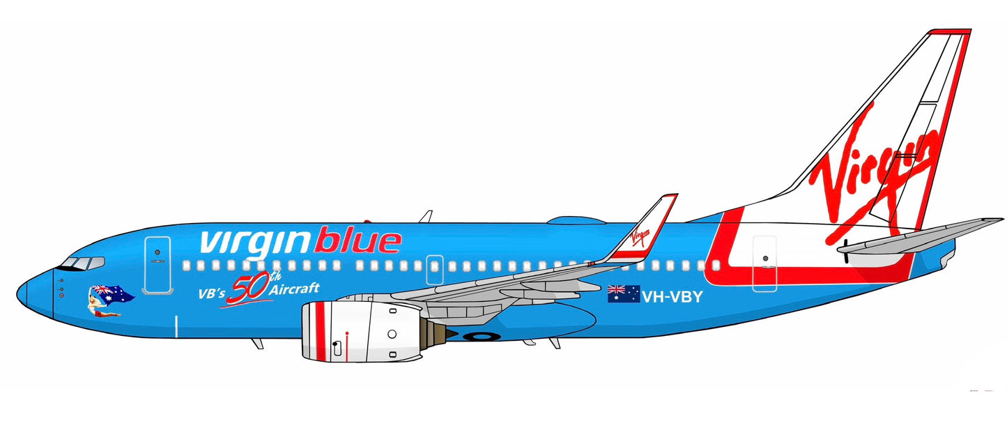 Virgin Blue 50th Boeing 737-700 VH-VBY PVC side profile cutout.