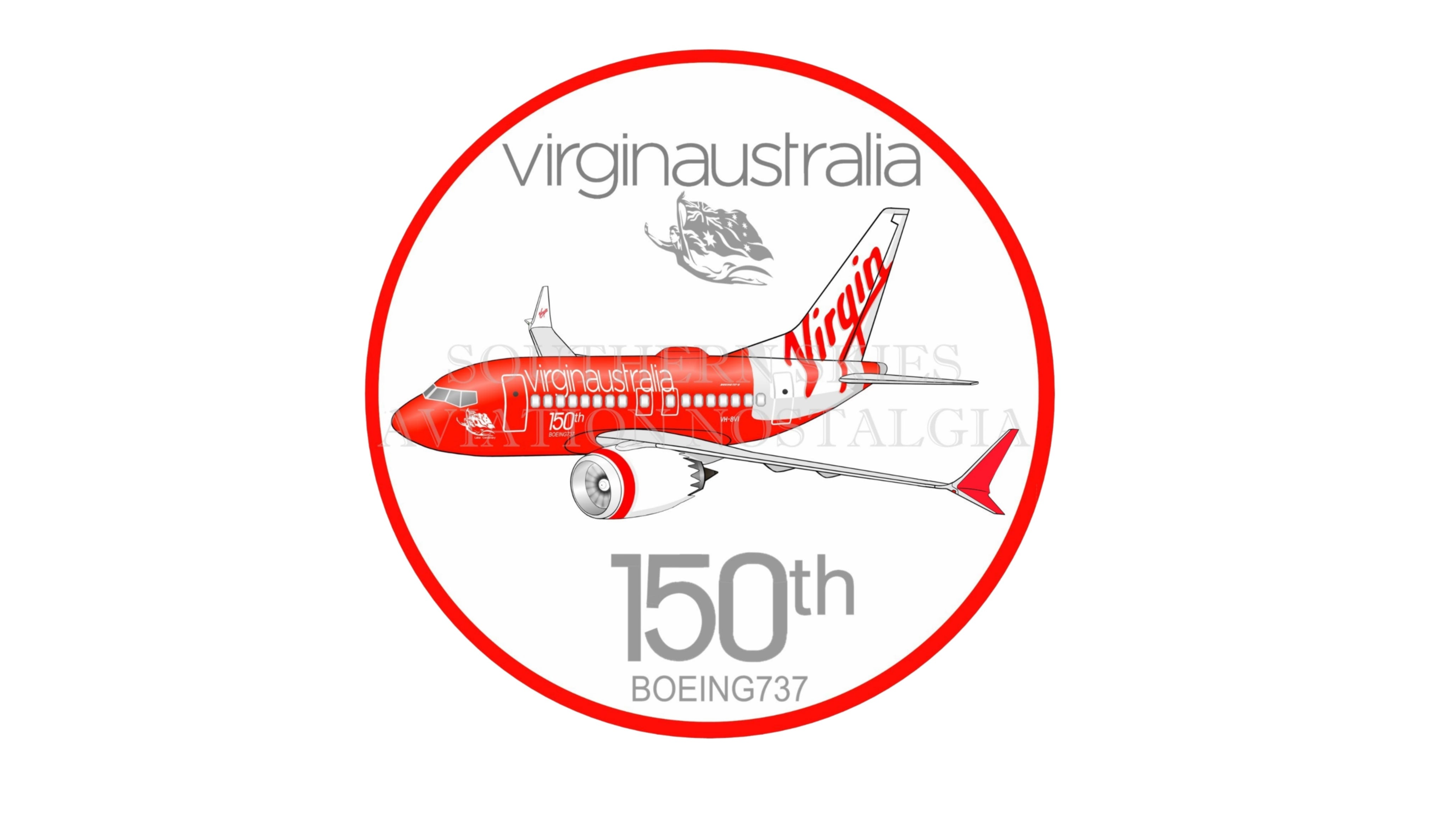 Virgin Australia 150th retro livery Boeing 737 Max8 10cm sticker ...