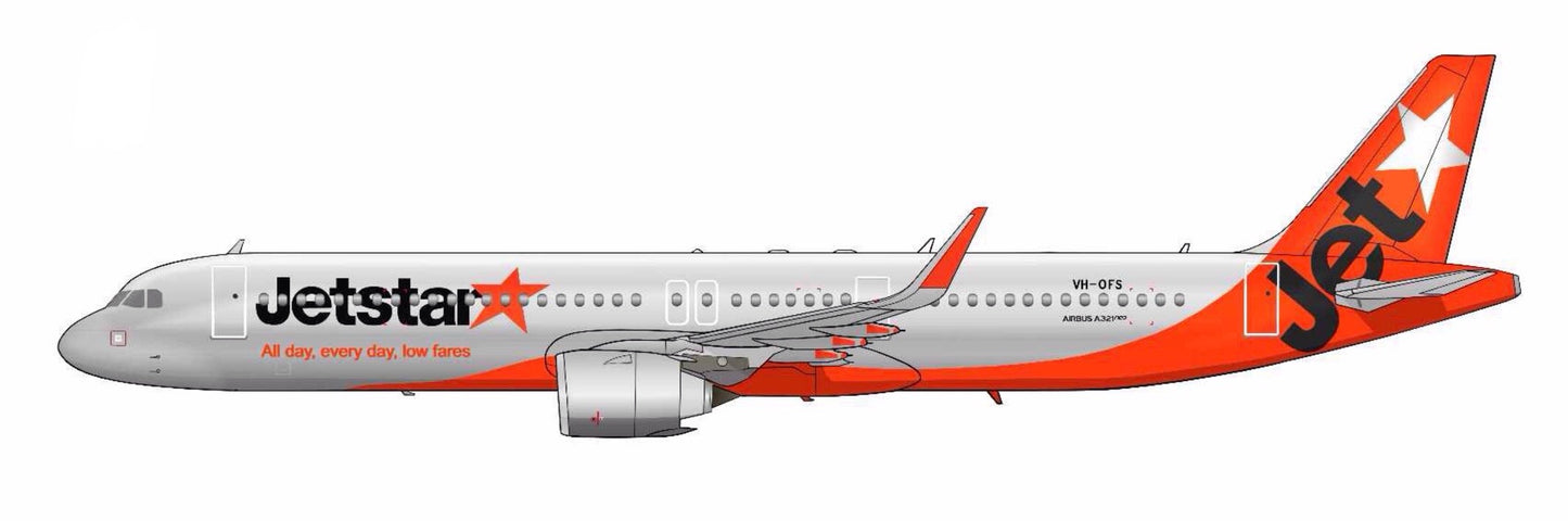 Jetstar Airbus A321 Neo VH-OFS PVC side profile cutout.
