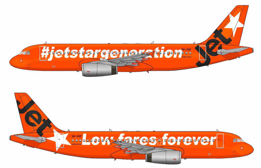 Jetstar Airbus A320 VH-VGF 10th Anniversary Livery PVC side profile cutout.