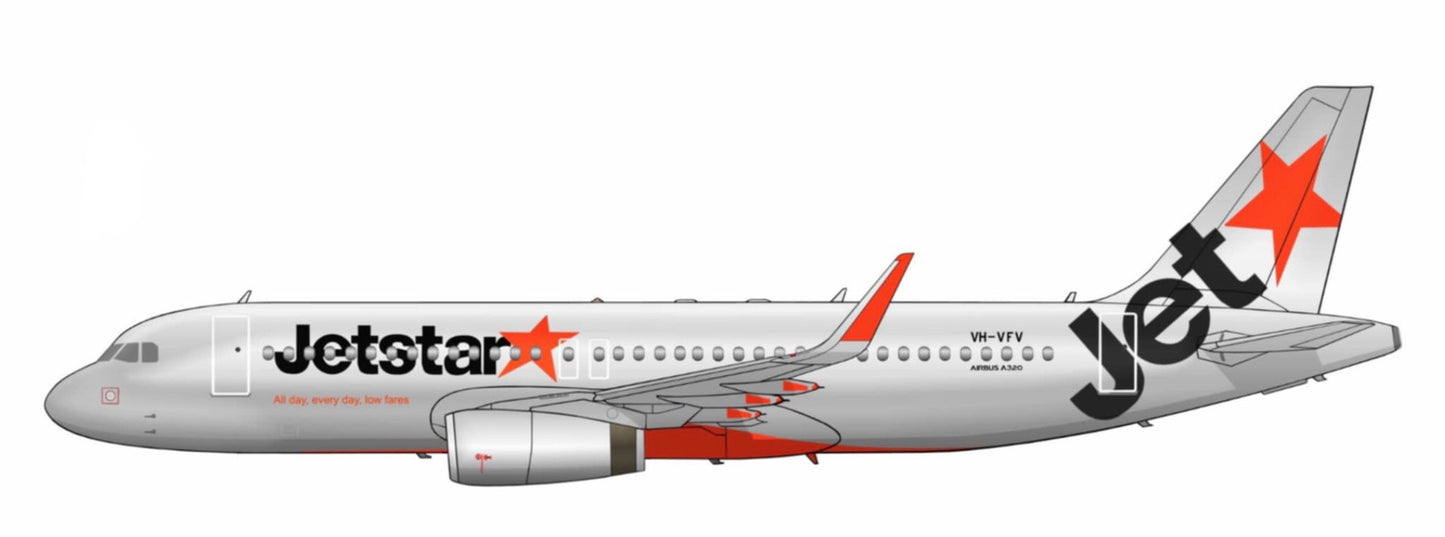 Jetstar Airbus A320 VH-VFV PVC side profile cutout.