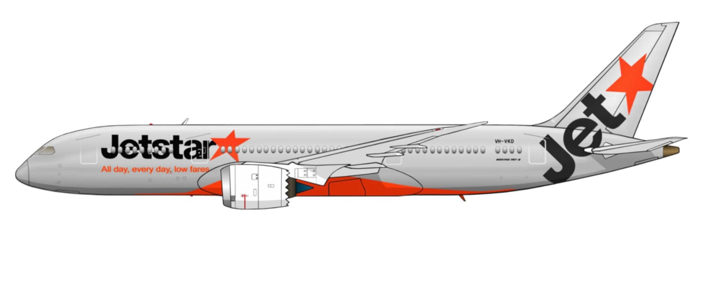 Jetstar Boeing 787-8 old livery VH-VKD PVC side profile cutout.