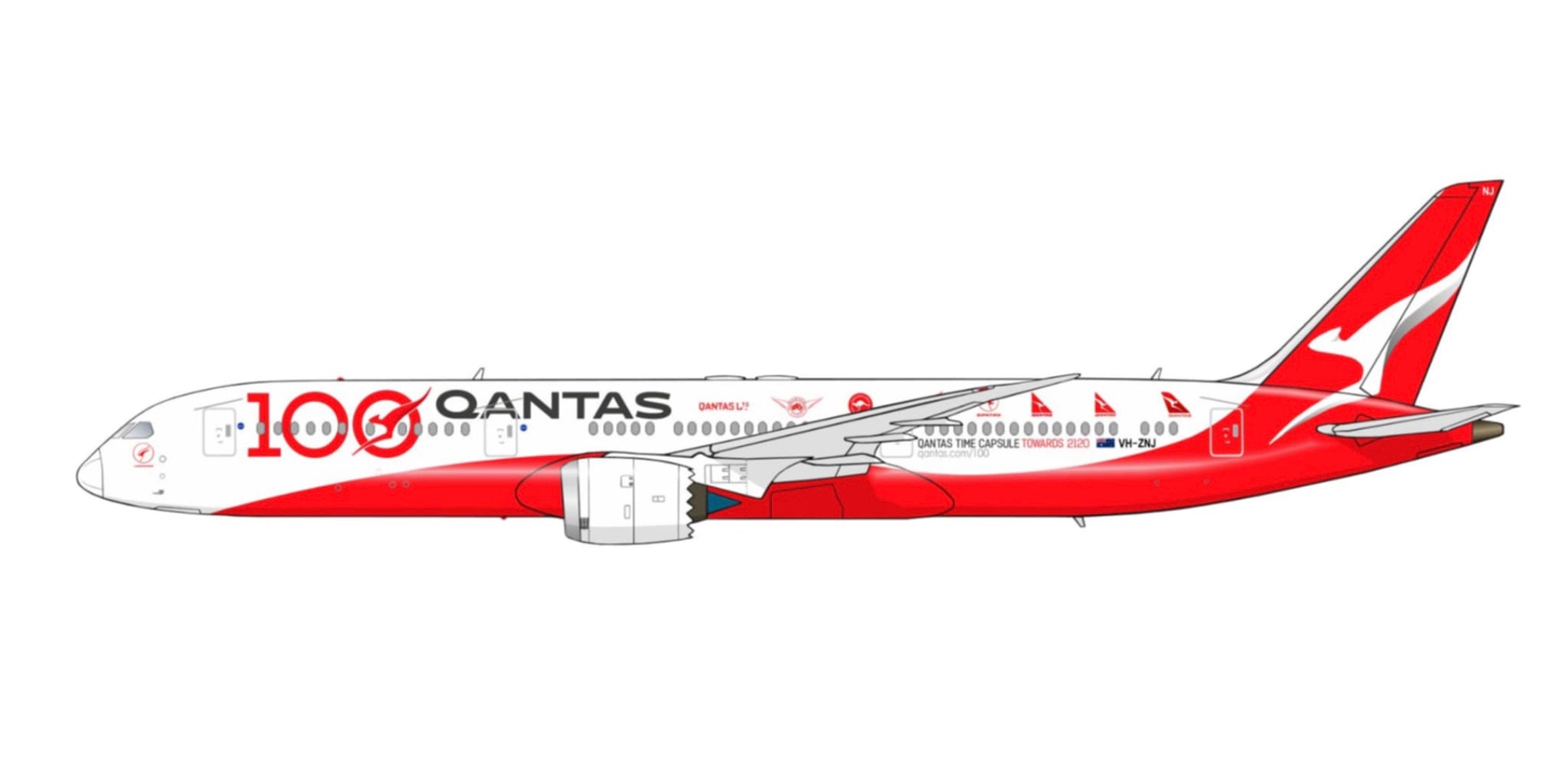 QANTAS Boeing 787-9 VH-ZNJ “100 year” livery PVC side profile cutout ...