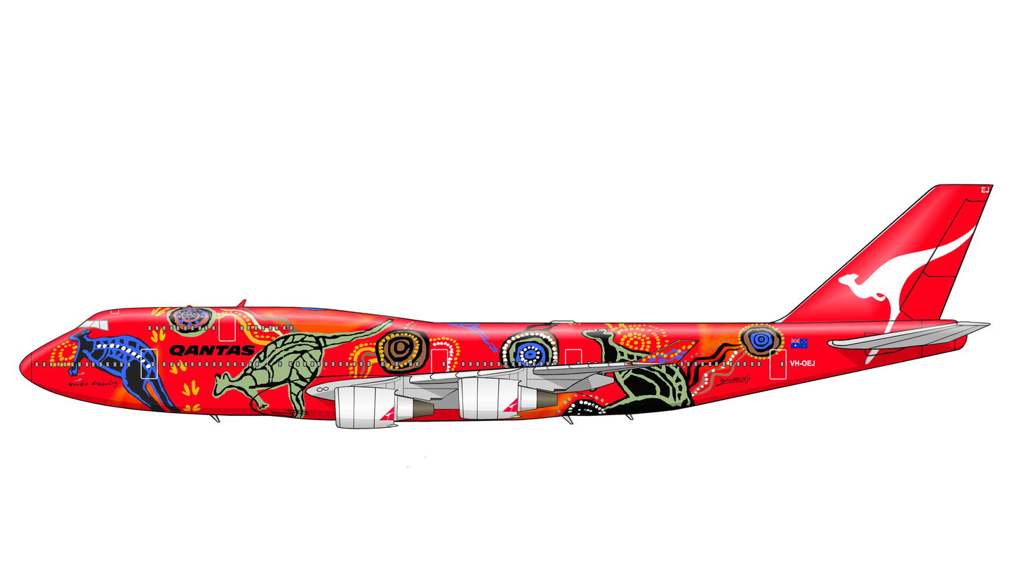 QANTAS Boeing 747-400 VH-OEJ Wunula Dreaming 2 PVC side profile cutout.