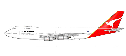 QANTAS Boeing 747-200 VH-EBM new white/red tail late 1980s livery PVC side profile cutout.