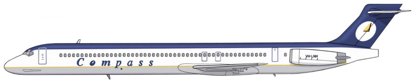 Compass Airlines Mark 2 MD-83 VH-LNH 20cm side profile sticker.