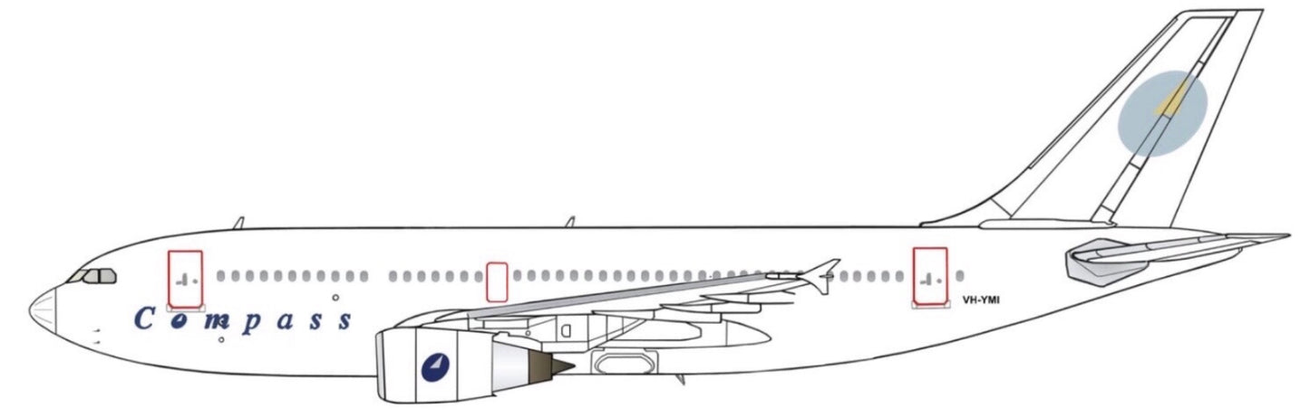 Compass Airlines Mark 1 Airbus A310 VH-YMI 20cm side profile sticker.