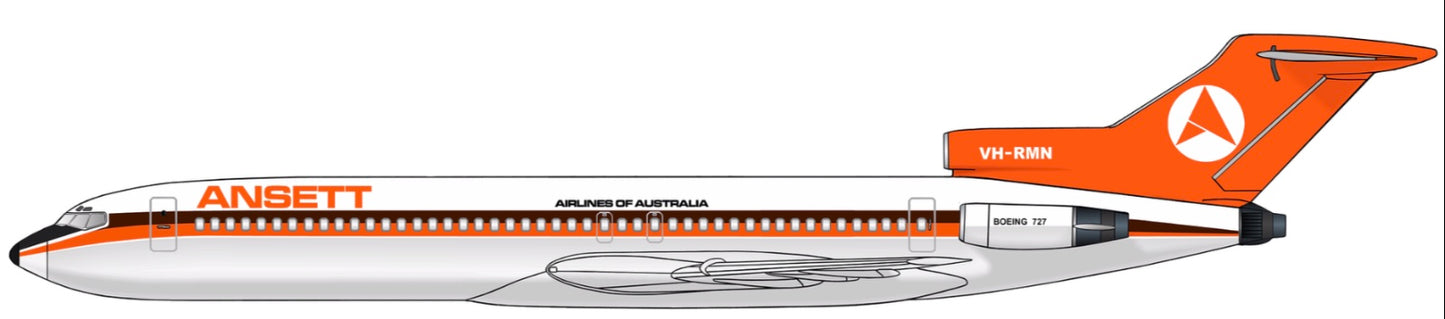 Ansett Boeing 727-277 VH-RMN 1970s Delta livery 20cm side profile sticker.