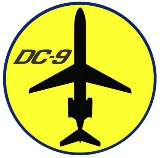 McDonnell Douglas DC-9 yellow top down profile 9cm round sticker.