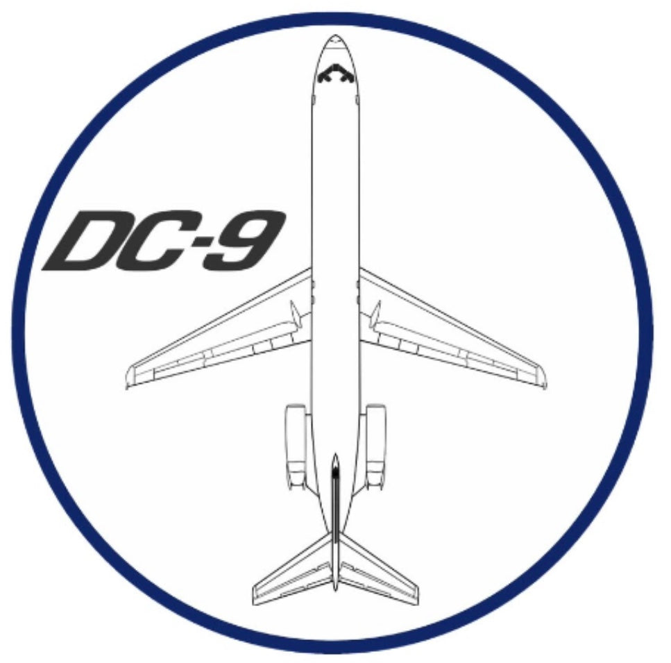 McDonnell Douglas DC-9 white top down profile 9cm round sticker.