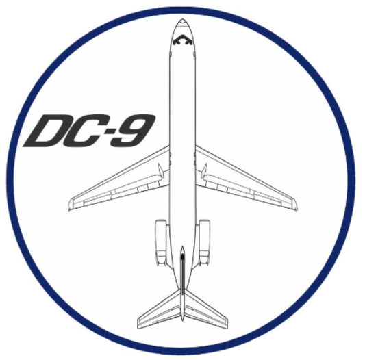 McDonnell Douglas DC-9 white top down profile 9cm round sticker.