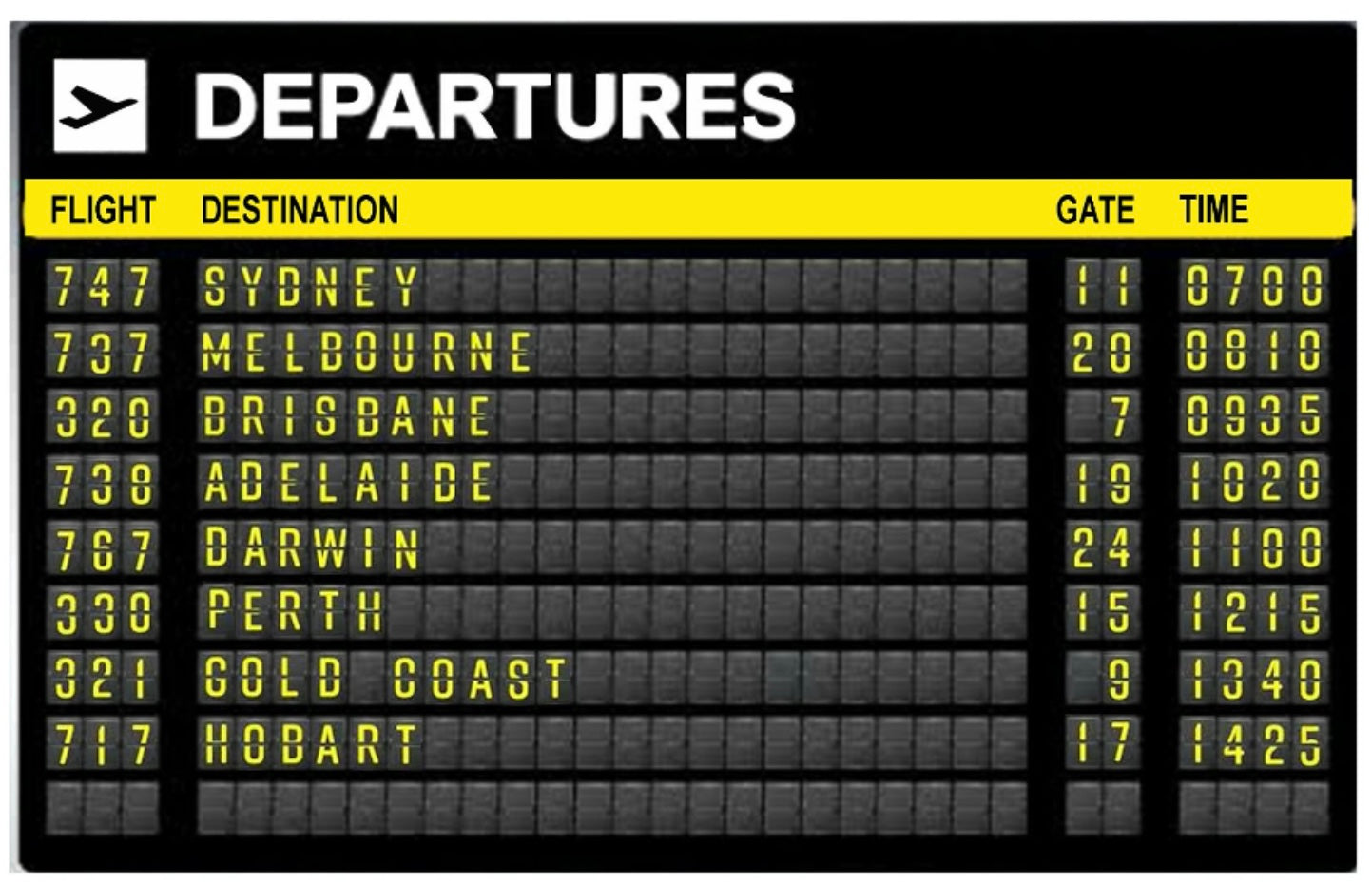 Retro Departures board 20cm sticker.