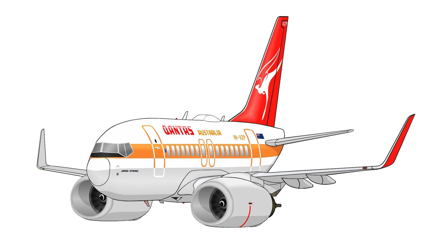 Qantas Boeing 737-800 VH-XZP Retro Roo I (V2) 14cm caricature sticker.