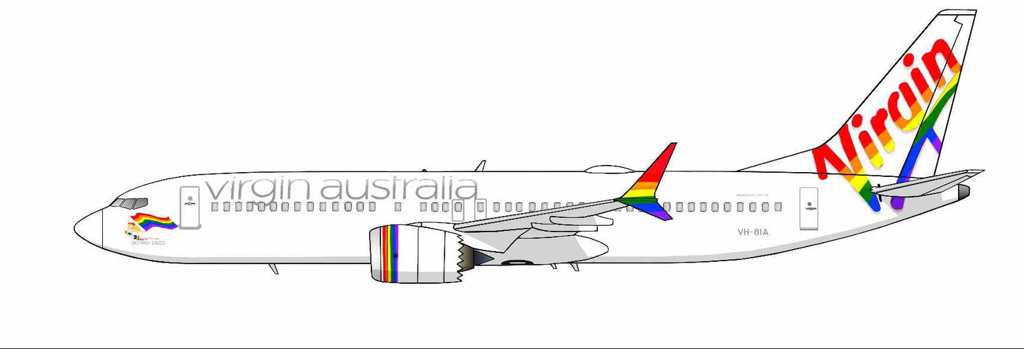 Virgin Australia Boeing 737-800 ficticious GAY Pride livery PVC side profile cutout.