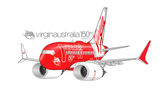 Virgin Australia 150th retro livery Boeing 737 Max8 14cm caricature sticker.