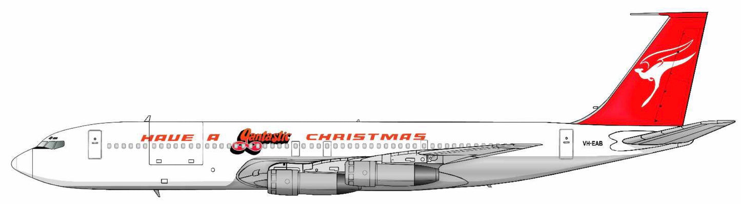 QANTAS Boeing 707-338 VH-EAB “Have a QANTASTIC Christmas” PVC side profile cutout.