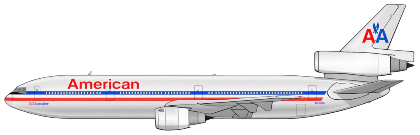 American Airlines Douglas DC-10 N126AA 20cm side profile sticker.