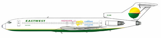 East West Airlines Boeing 727-277 VH-ANE Highflyer Jupiter’s Casino livery PVC side profile cutout.