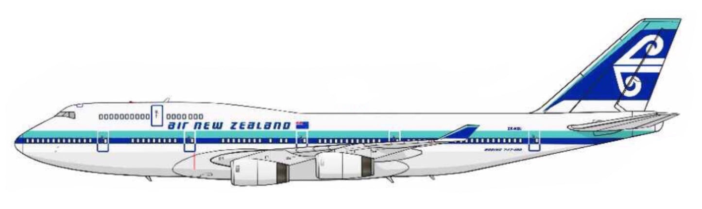 Air New Zealand Boeing 747-400 ZK-NBU 20cm side profile sticker.