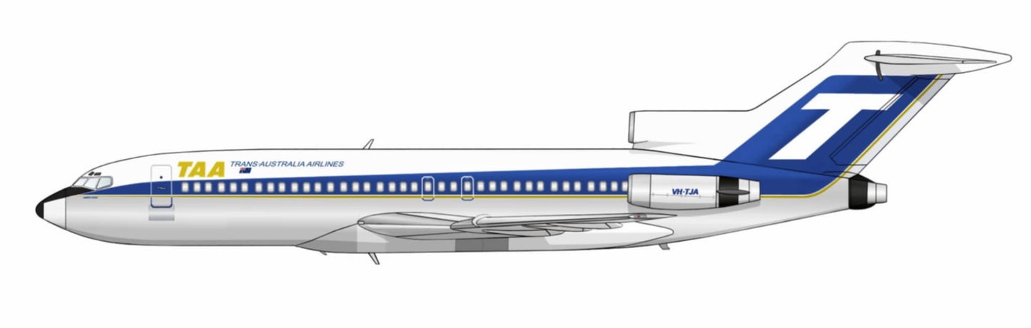 Trans Australia Airlines Boeing 727-76 VH-TJA 1970s T-Jet livery 20cm side profile sticker.