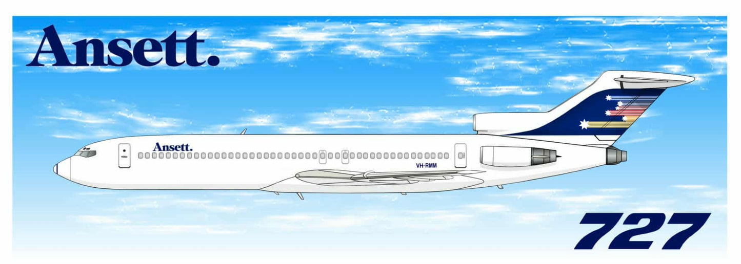 Ansett. Boeing 727-277 1980s Shooting Stars livery 20cm sticker.