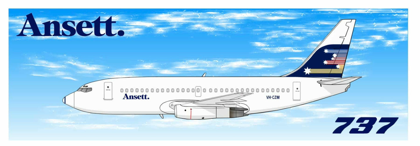 Ansett. Boeing 737-277 1980s Shooting Stars livery 20cm sticker.