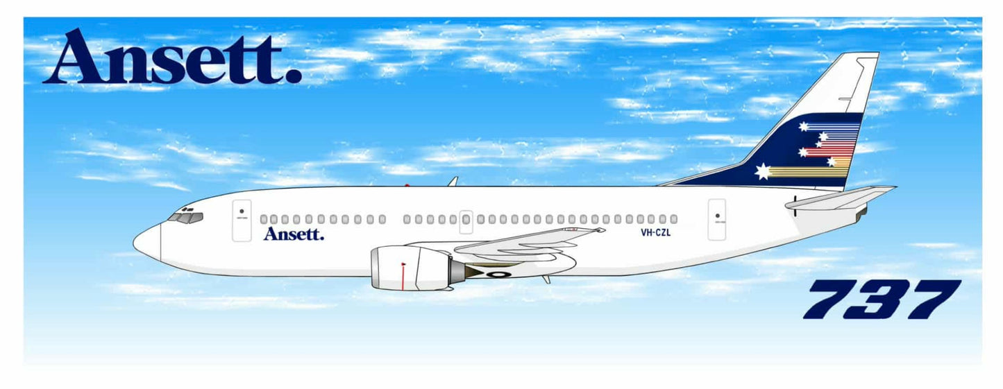 Ansett. Boeing 737-377 1980s Shooting Stars livery 20cm sticker.